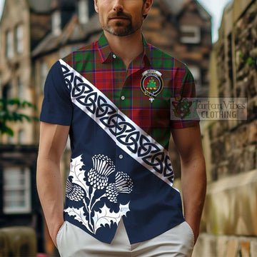 Grant Tartan Short Sleeve Button Shirt Featuring Thistle and Scotland Map