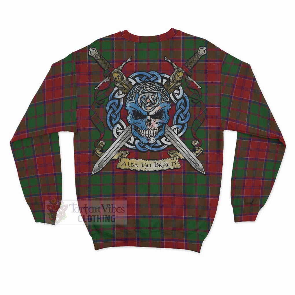 Tartan Vibes Clothing Grant Tartan Sweatshirt with Family Crest Celtic Skull Style