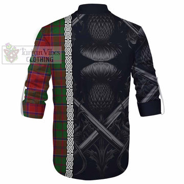 Grant Tartan Ghillie Kilt Shirt with Family Crest Cross Sword Thistle Celtic Vibes