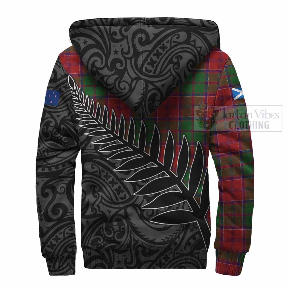 Tartan Vibes Clothing Grant Crest Tartan Sherpa Hoodie with New Zealand Silver Fern Half Style