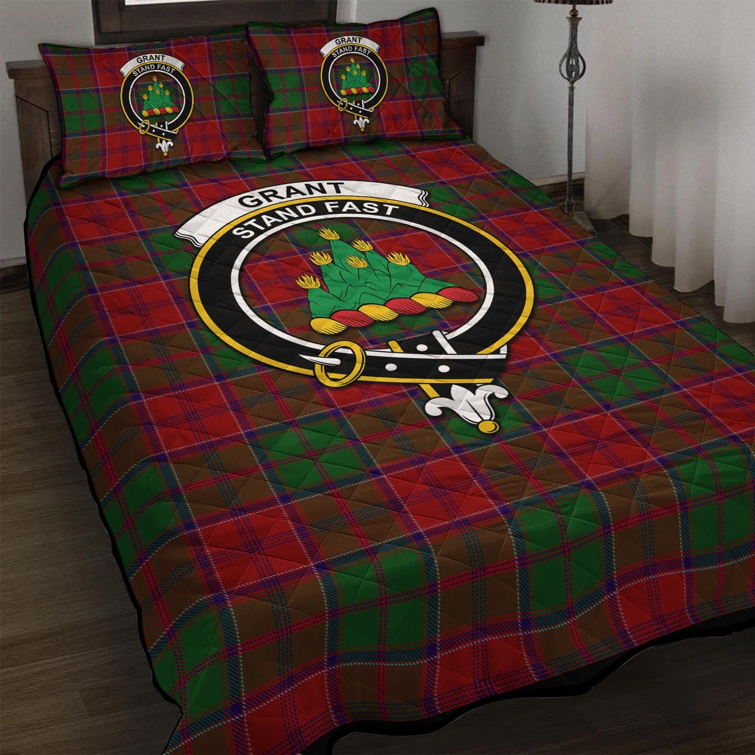 Grant Tartan Quilt Bed Set with Family Crest - Tartan Vibes Clothing