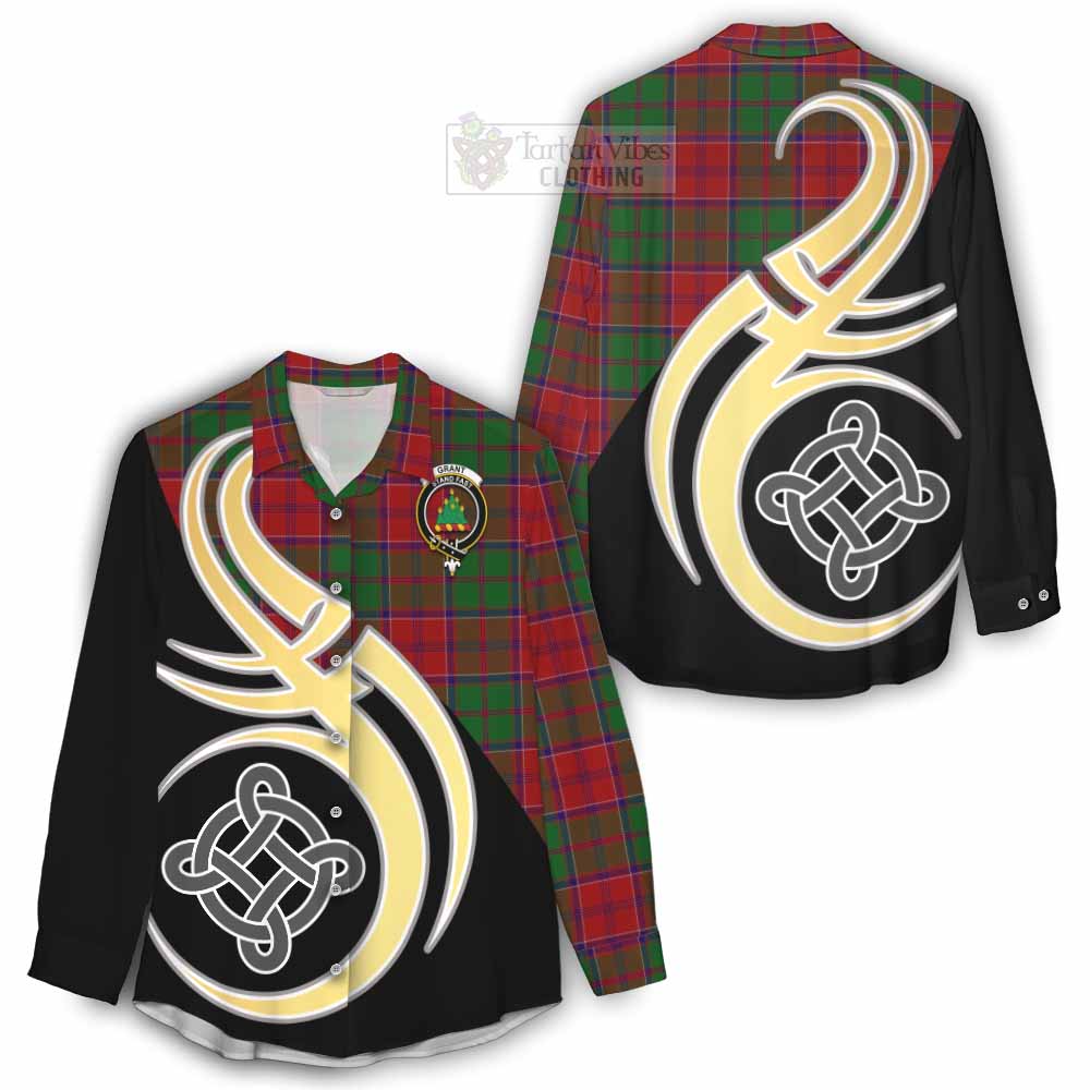 Tartan Vibes Clothing Grant Tartan Women's Casual Shirt with Family Crest and Celtic Symbol Style