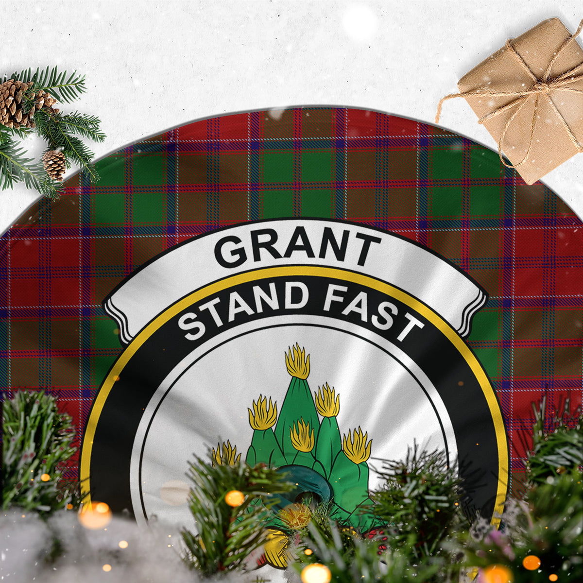 Grant Tartan Christmas Tree Skirt with Family Crest - Tartan Vibes Clothing
