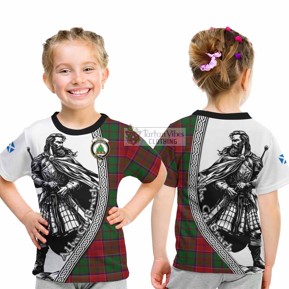 Grant Tartan Clan Crest Kid T-Shirt with Highlander Warrior Celtic Style