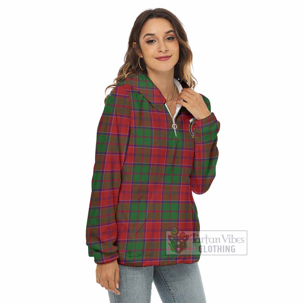 Grant Tartan Women's Borg Fleece Hoodie with Half Zip with Family Crest - Tartan Vibes Clothing