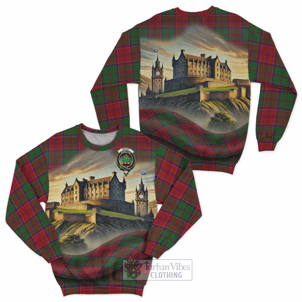 Grant Tartan Family Crest Sweatshirt with Scottish Ancient Castle Style - Tartan Vibes Clothing