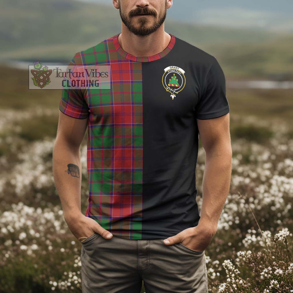 Grant Tartan T-Shirt with Family Crest and Half Of Me Style - Tartanvibesclothing Shop