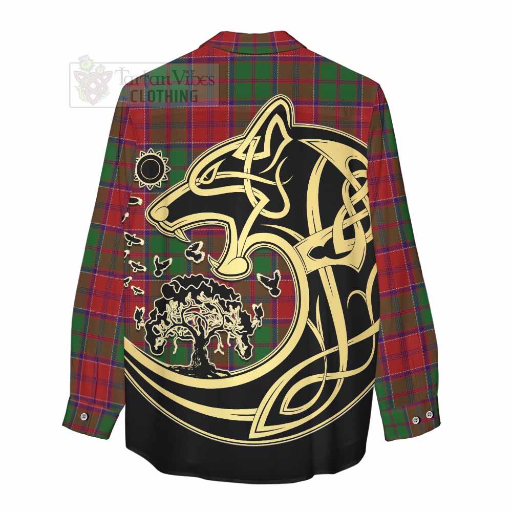 Tartan Vibes Clothing Grant Tartan Women's Casual Shirt with Family Crest Celtic Wolf Style