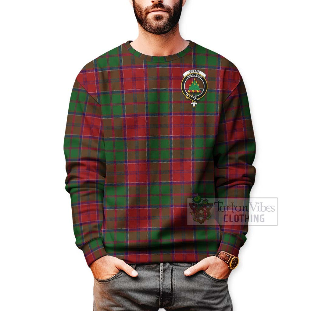 Tartan Vibes Clothing Grant Tartan Sweatshirt with Family Crest and Bearded Skull Holding Bottles of Whiskey