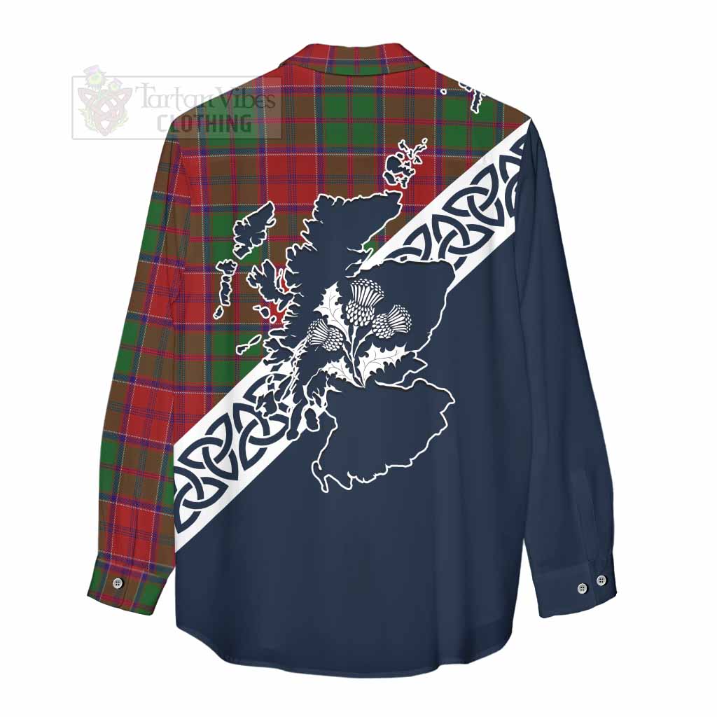 Tartan Vibes Clothing Grant Tartan Women's Casual Shirt Featuring Thistle and Scotland Map