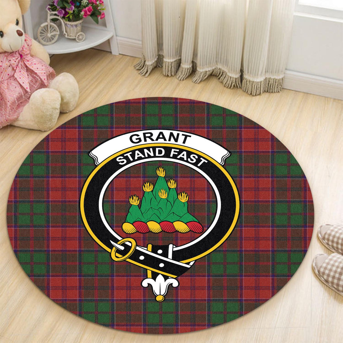 Grant Tartan Round Rug with Family Crest - Tartan Vibes Clothing