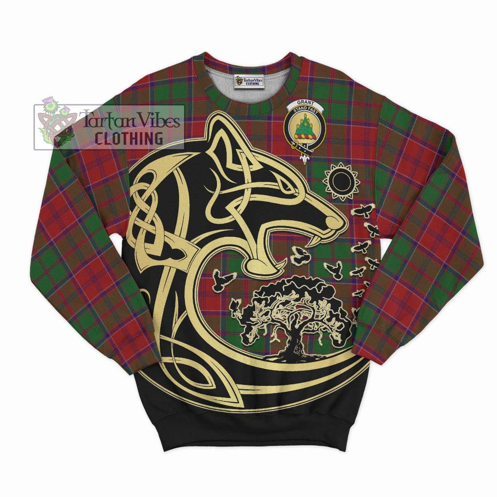 Grant Tartan Sweatshirt with Family Crest Celtic Wolf Style - Tartan Vibes Clothing