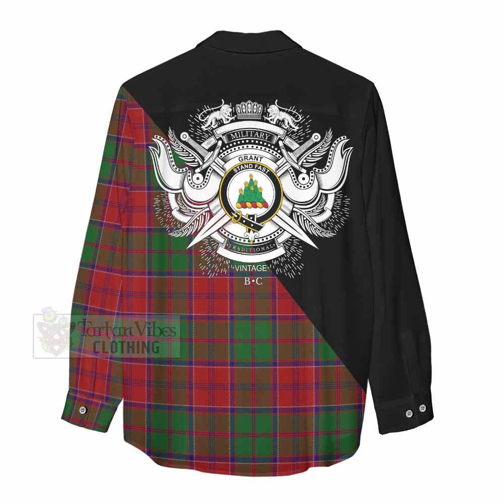 Tartan Vibes Clothing Grant Tartan Women's Casual Shirt with Family Crest and Military Logo Style