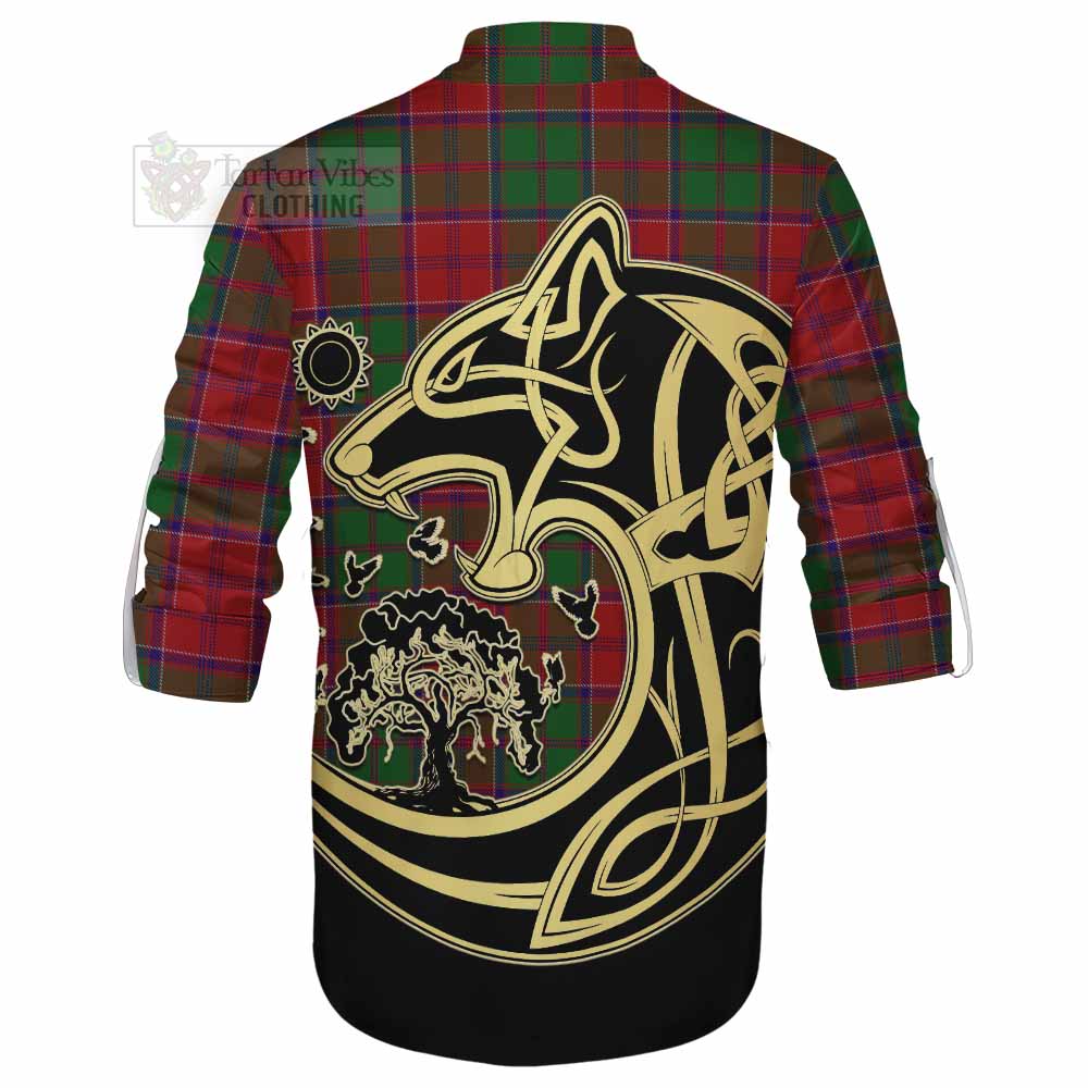 Grant Tartan Ghillie Kilt Shirt with Family Crest Celtic Wolf Style - Tartan Vibes Clothing
