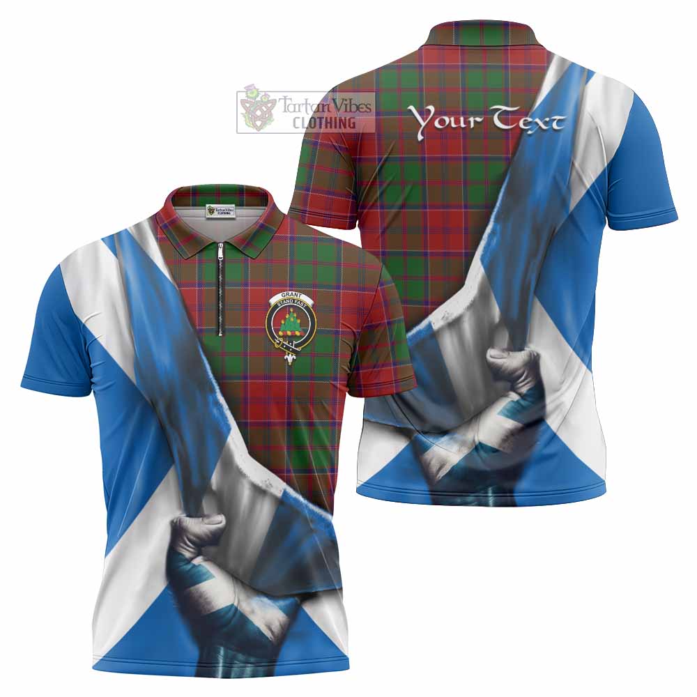 Tartan Vibes Clothing Grant Tartan Zipper Polo Shirt with Family Crest Scotland Patriotic Style