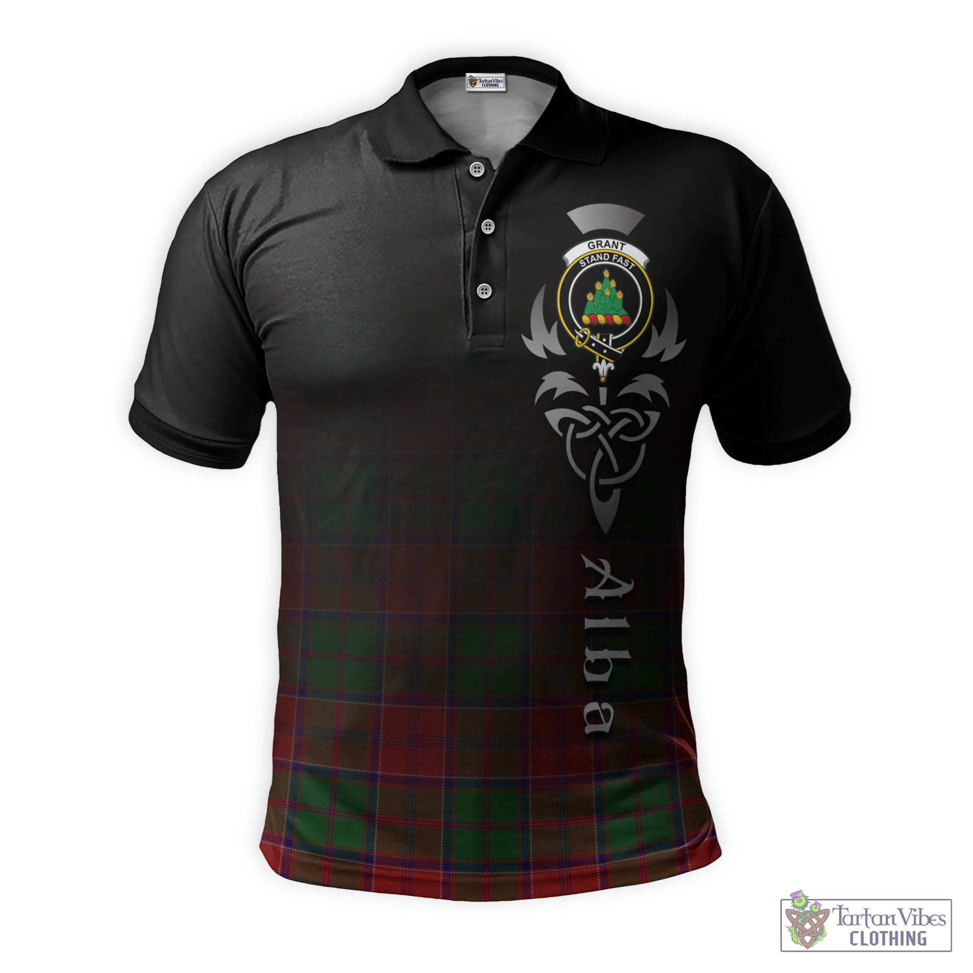 Tartan Vibes Clothing Grant Tartan Polo Shirt Featuring Alba Gu Brath Family Crest Celtic Inspired