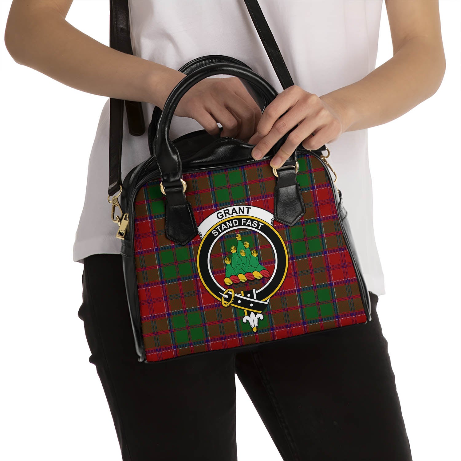 Grant Tartan Shoulder Handbags with Family Crest - Tartanvibesclothing