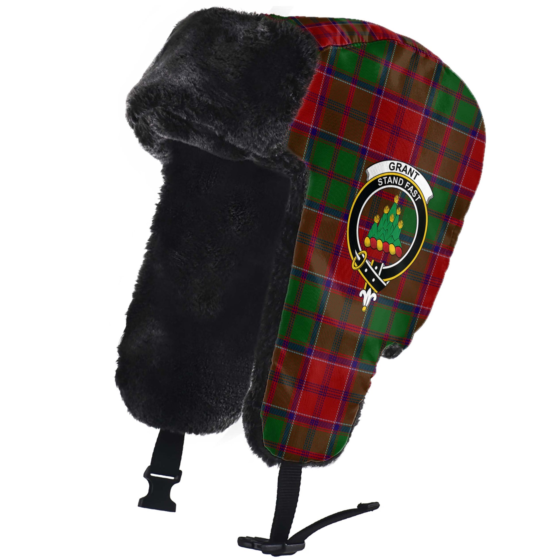 Grant Tartan Winter Trapper Hat with Family Crest - Tartanvibesclothing