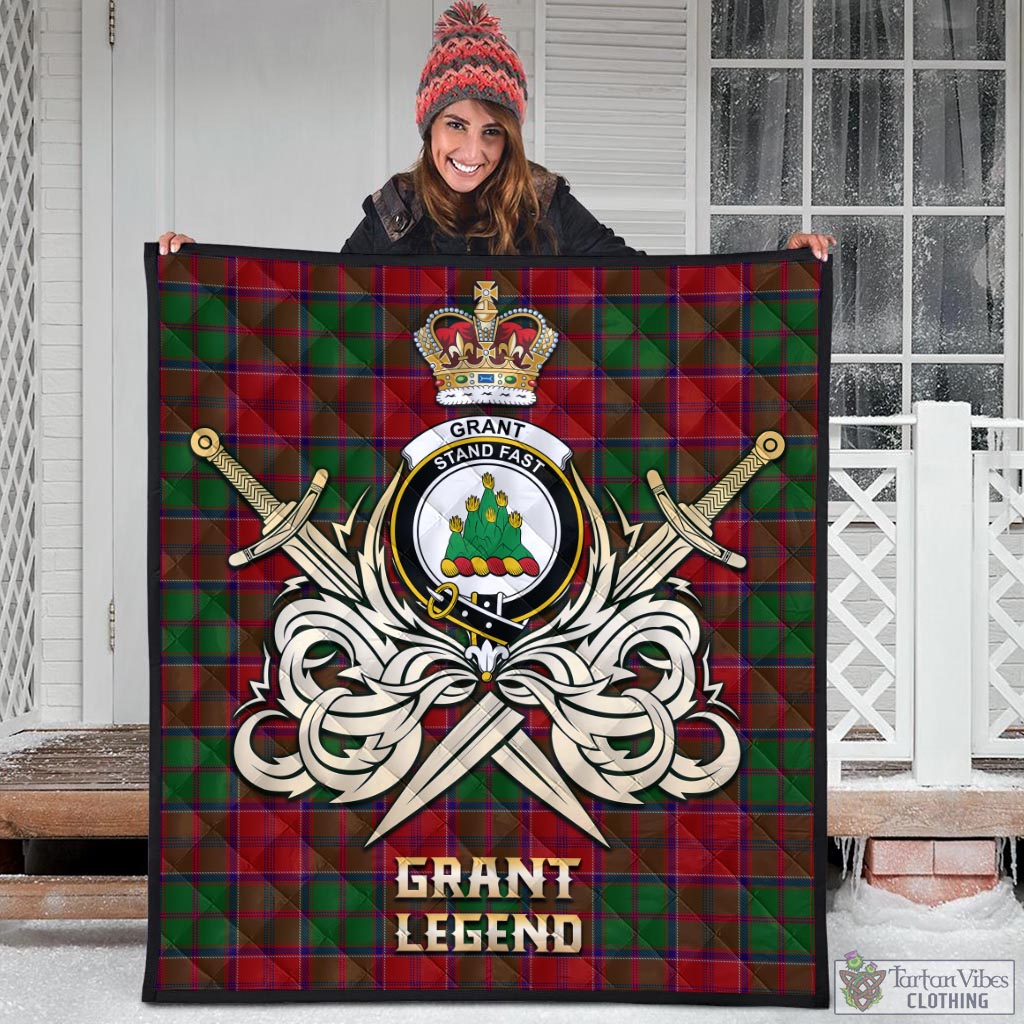 Tartan Vibes Clothing Grant Tartan Quilt with Clan Crest and the Golden Sword of Courageous Legacy