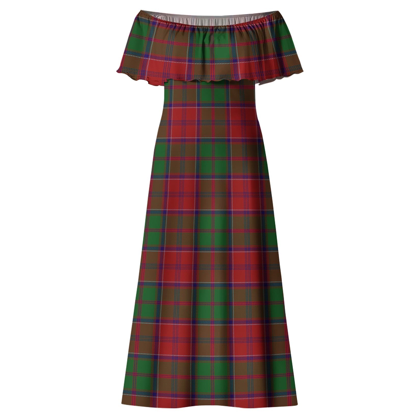 Grant Tartan Off Shoulder Long Dress - Tartanvibesclothing