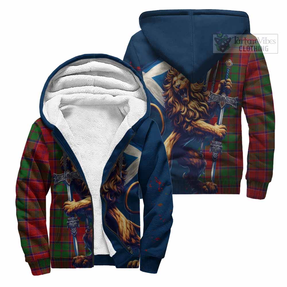 Tartan Vibes Clothing Grant Tartan Family Crest Sherpa Hoodie with Scottish Majestic Lion