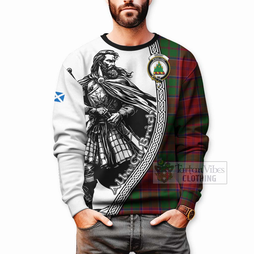 Tartan Vibes Clothing Grant Tartan Clan Crest Sweatshirt with Highlander Warrior Celtic Style