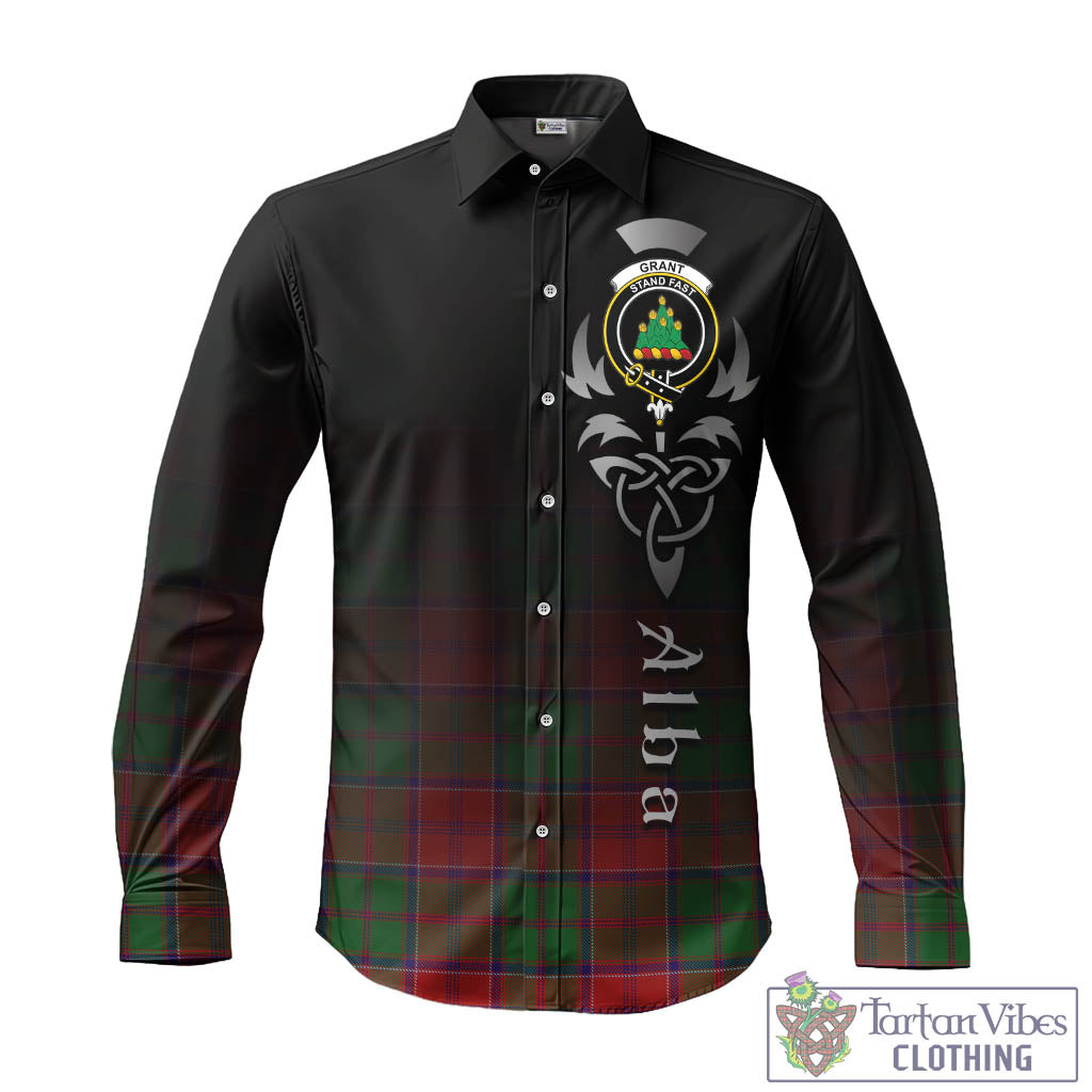 Tartan Vibes Clothing Grant Tartan Long Sleeve Button Up Featuring Alba Gu Brath Family Crest Celtic Inspired