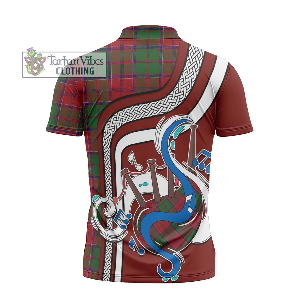 Grant Tartan Zipper Polo Shirt with Epic Bagpipe Style - Tartanvibesclothing Shop