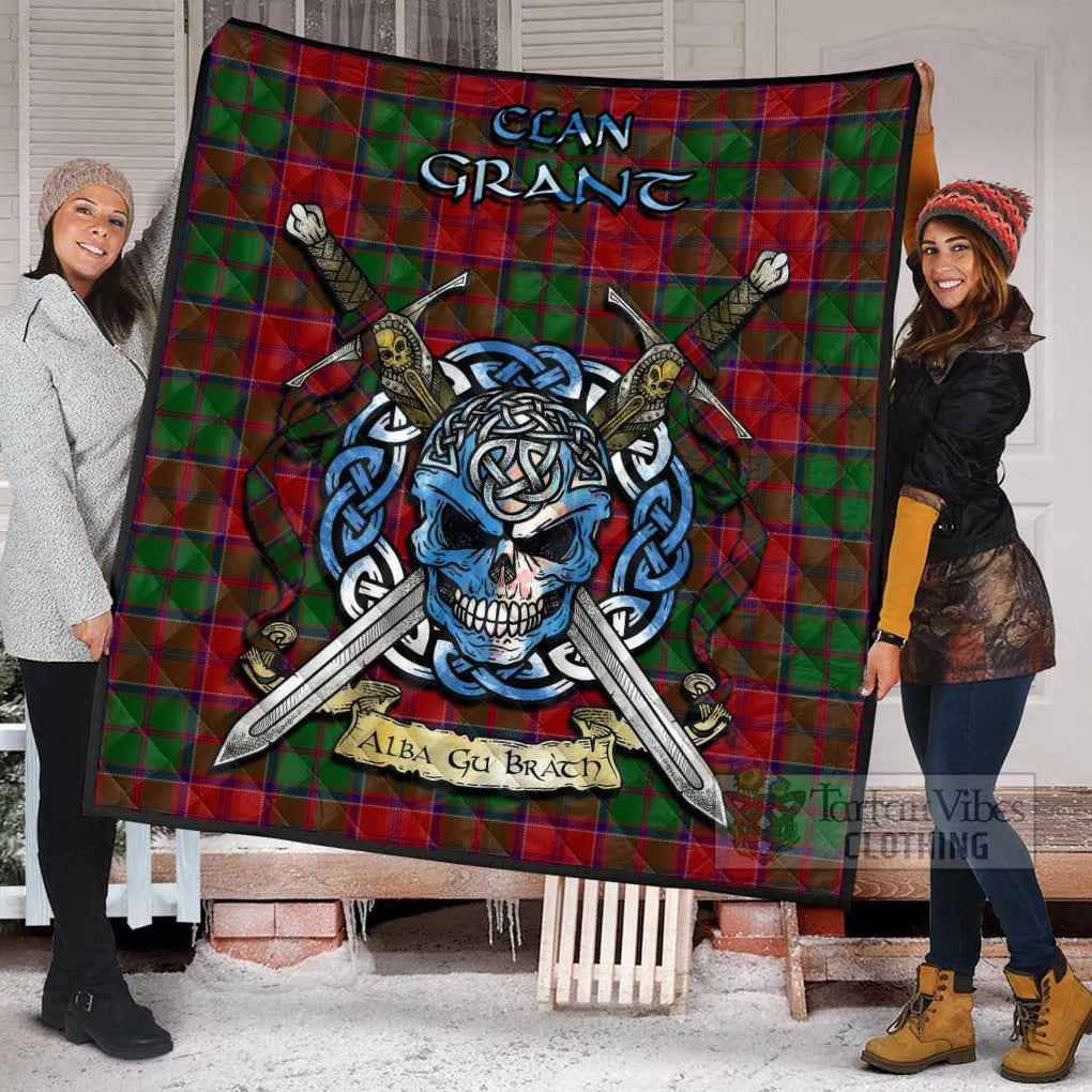 Tartan Vibes Clothing Grant Tartan Quilt with Celtic Skull Alba Gu Brath Style