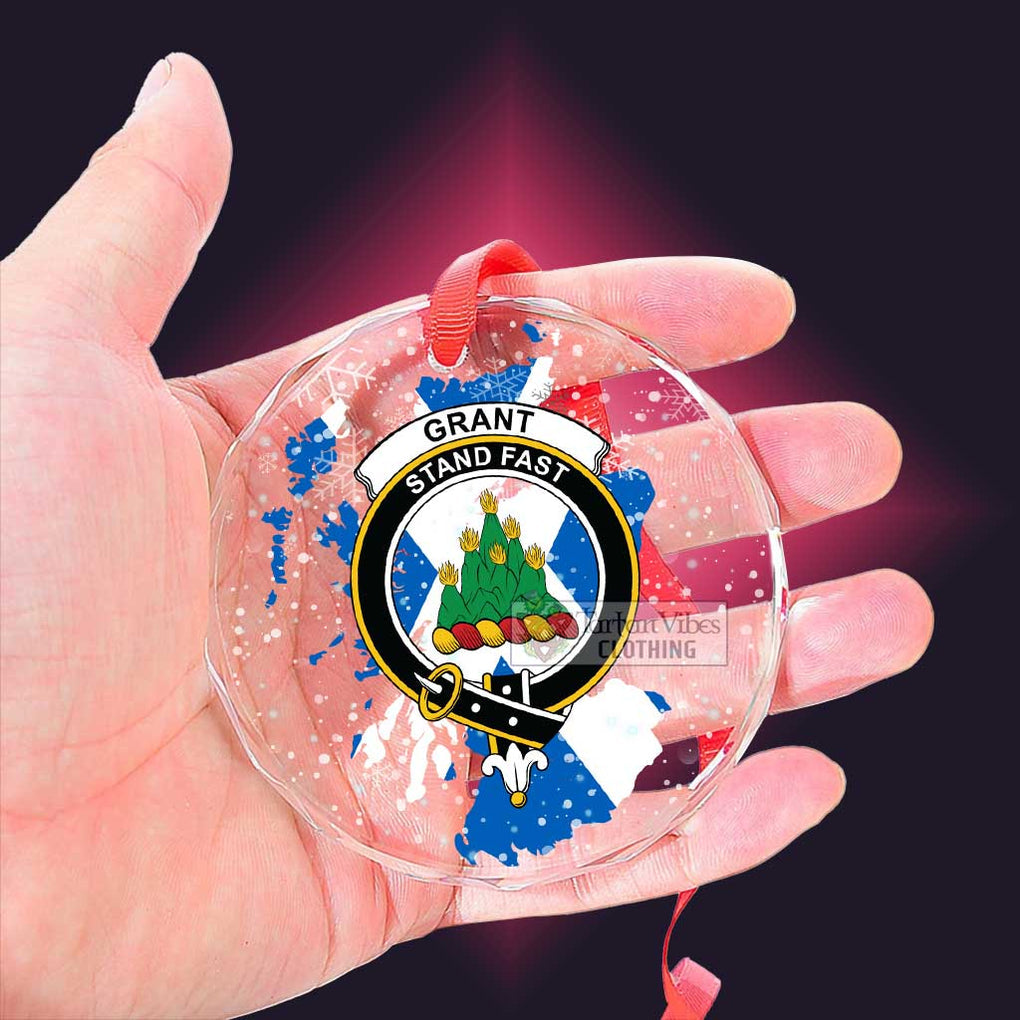 Tartan Vibes Clothing Grant Clan Crest Christmas Glass Ornament with Scotland Map