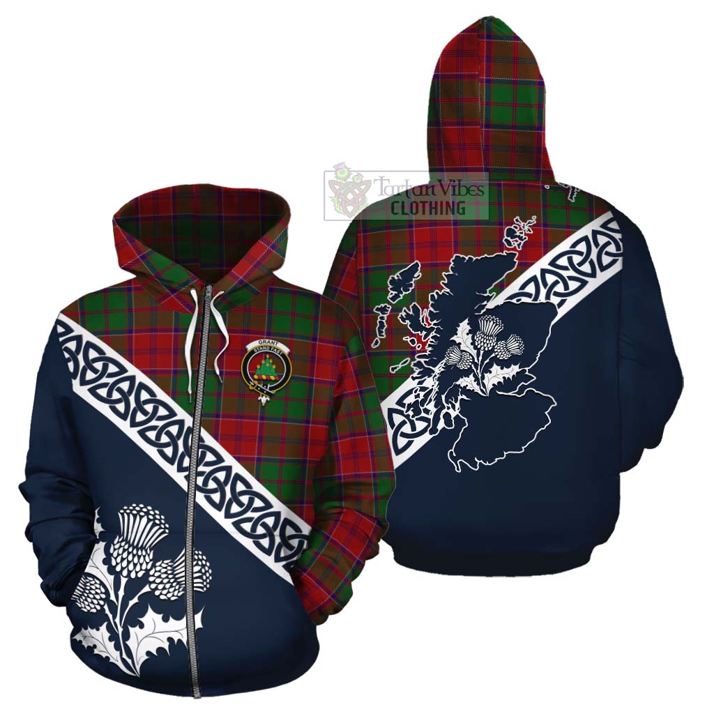 Tartan Vibes Clothing Grant Tartan Cotton Hoodie Featuring Thistle and Scotland Map