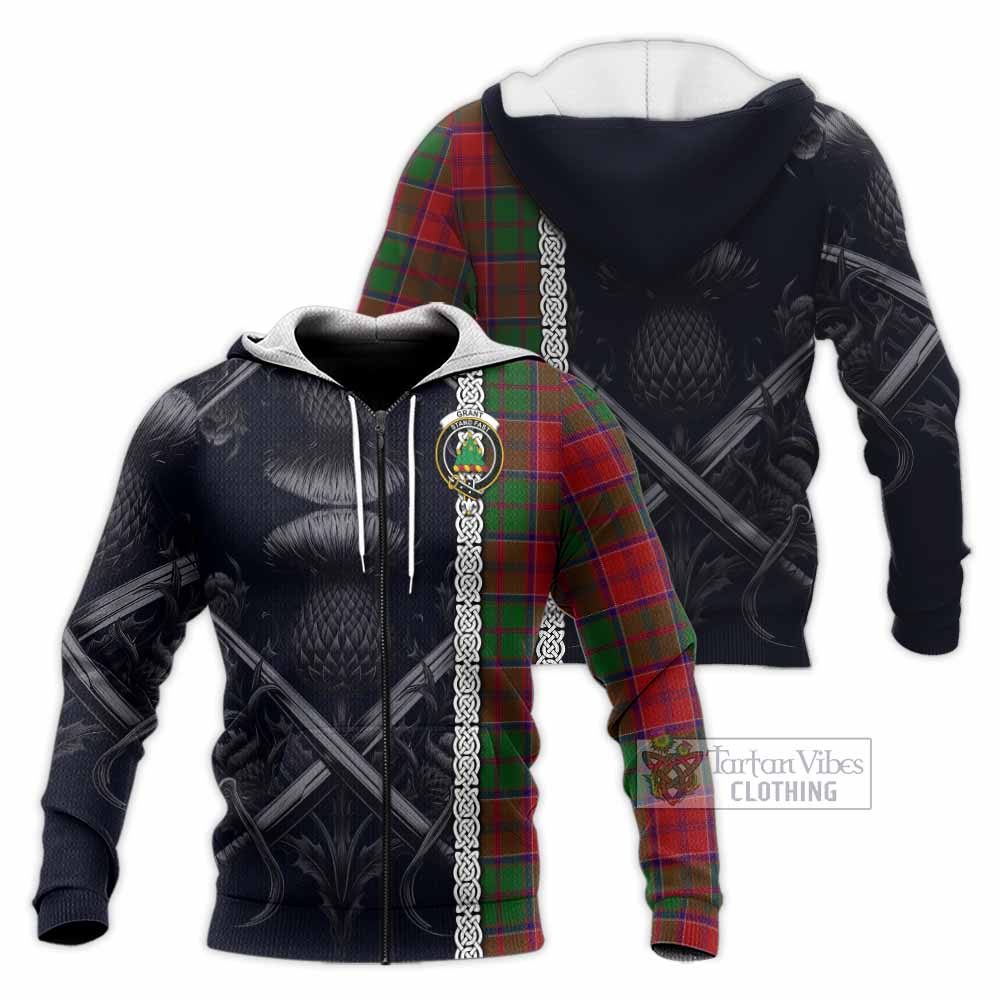 Grant Tartan Knitted Hoodie with Family Crest Cross Sword Thistle Celtic Vibes Unisex Knitted Zip Hoodie - Tartan Vibes Clothing