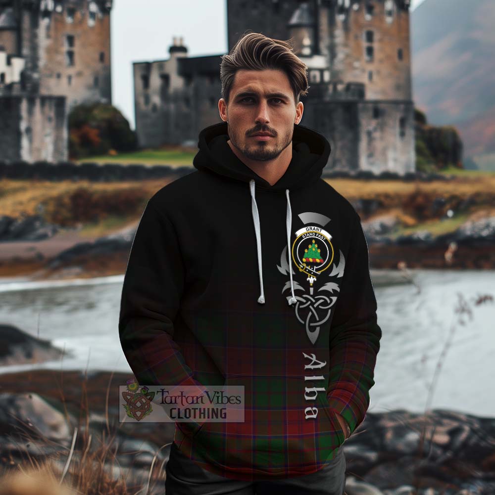 Tartan Vibes Clothing Grant Tartan Cotton Hoodie Featuring Alba Gu Brath Family Crest Celtic Inspired