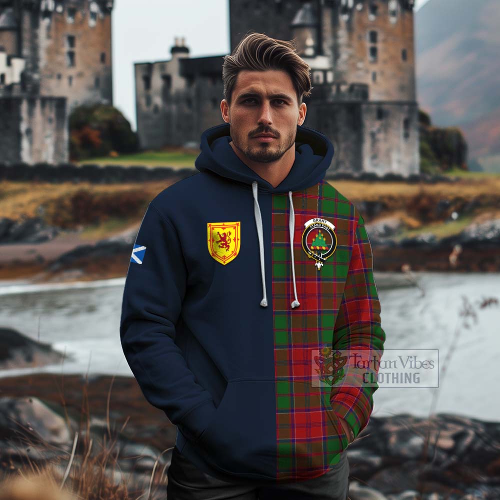 Tartan Vibes Clothing Grant Tartan Cotton Hoodie Alba with Scottish Lion Royal Arm Half Style