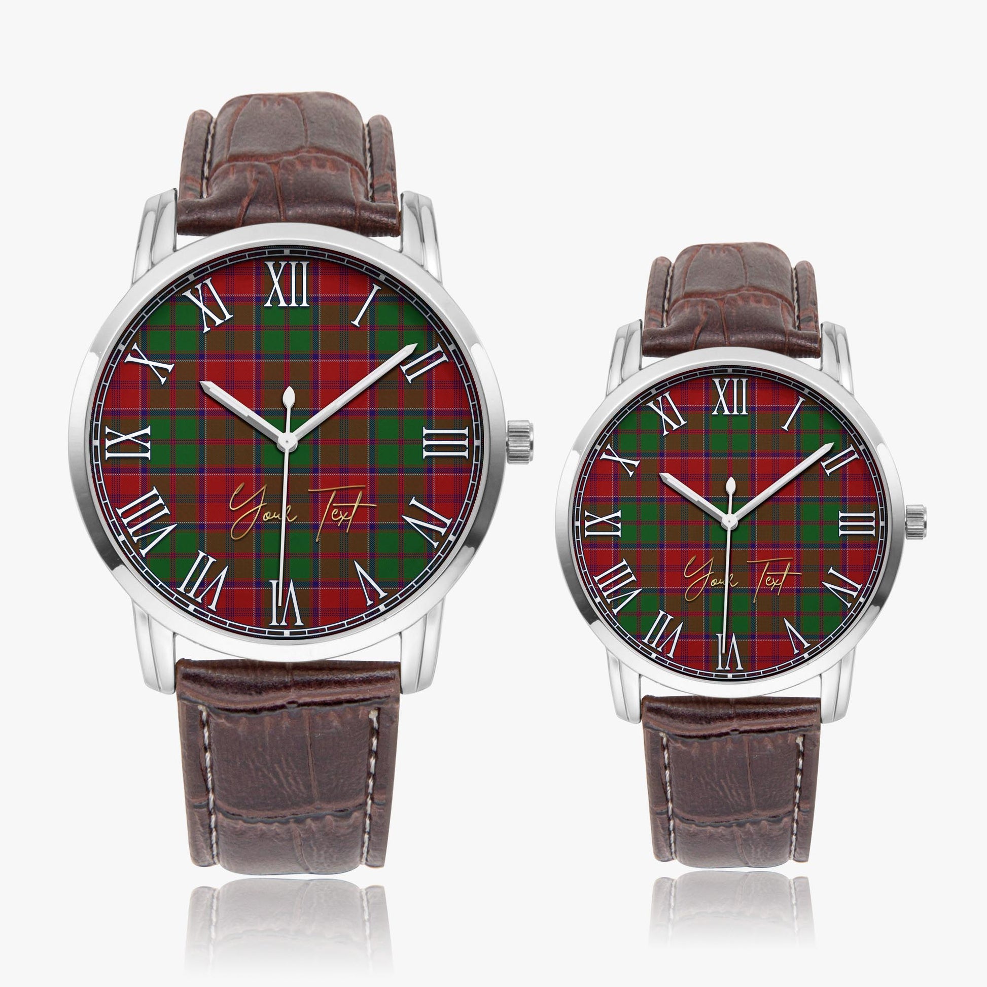 Grant Tartan Personalized Your Text Leather Trap Quartz Watch Wide Type Silver Case With Brown Leather Strap - Tartanvibesclothing