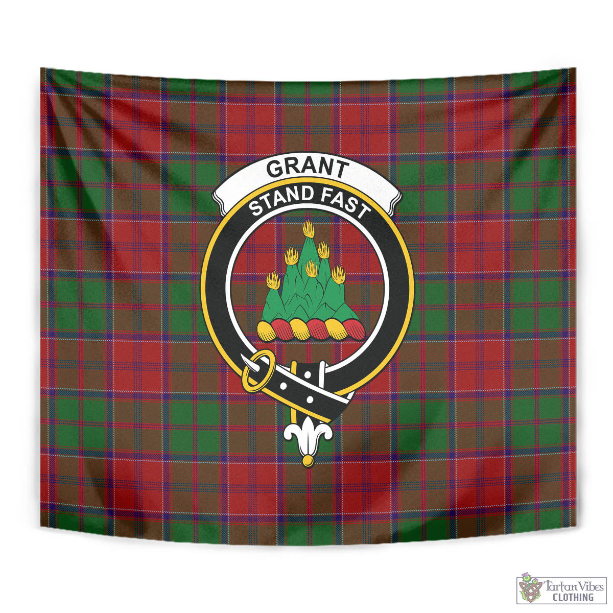 Tartan Vibes Clothing Grant Tartan Tapestry Wall Hanging and Home Decor for Room with Family Crest