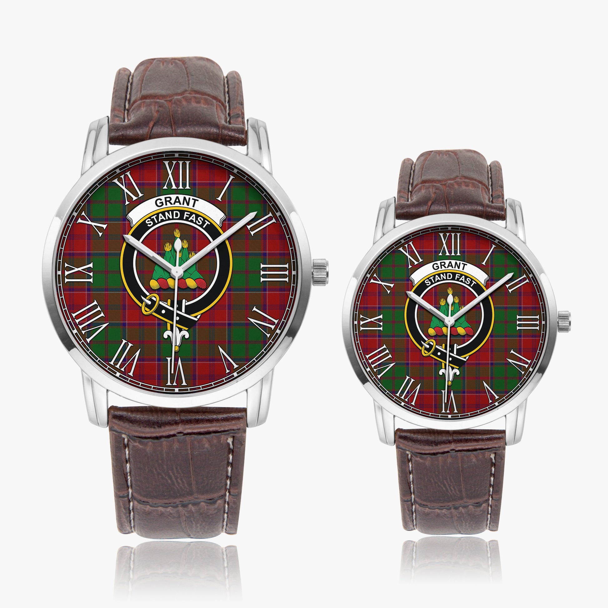 Grant Tartan Family Crest Leather Strap Quartz Watch - Tartanvibesclothing