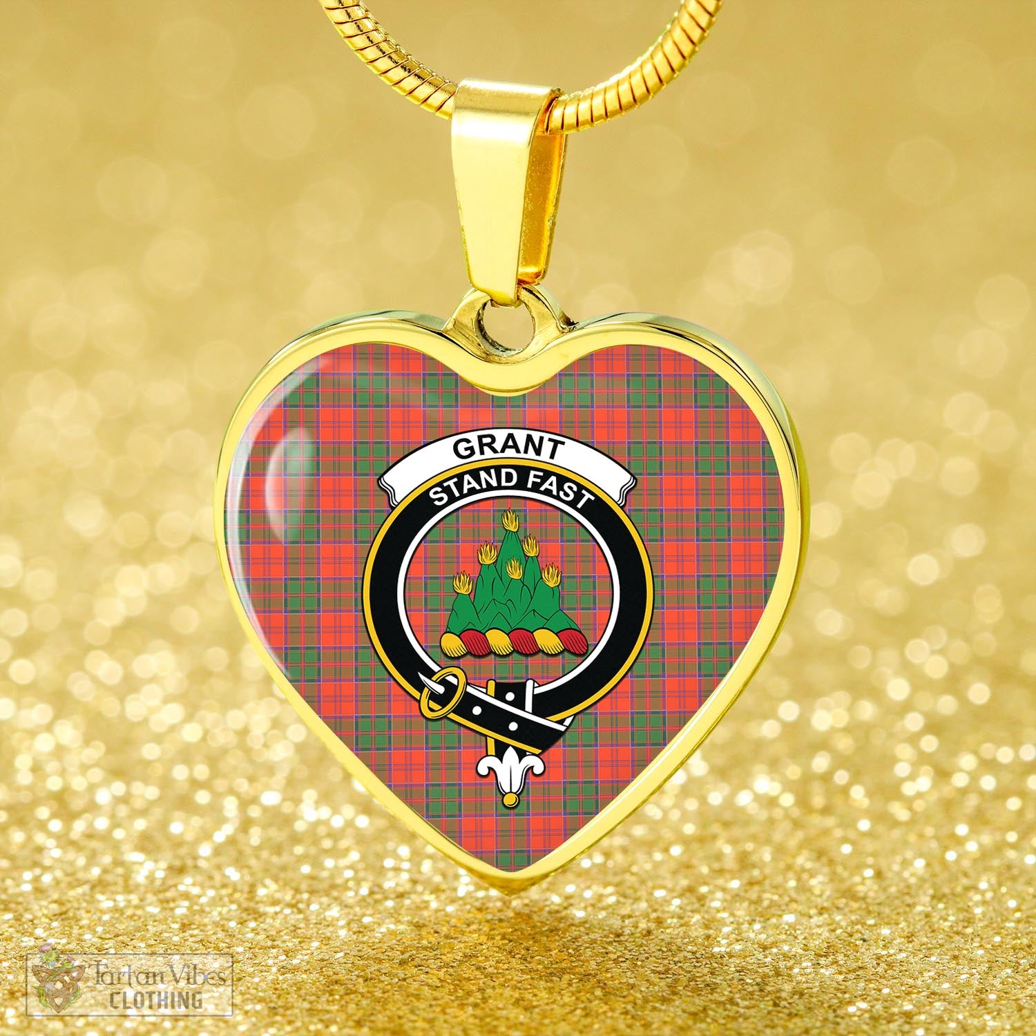 Tartan Vibes Clothing Grant Ancient Tartan Heart Necklace with Family Crest