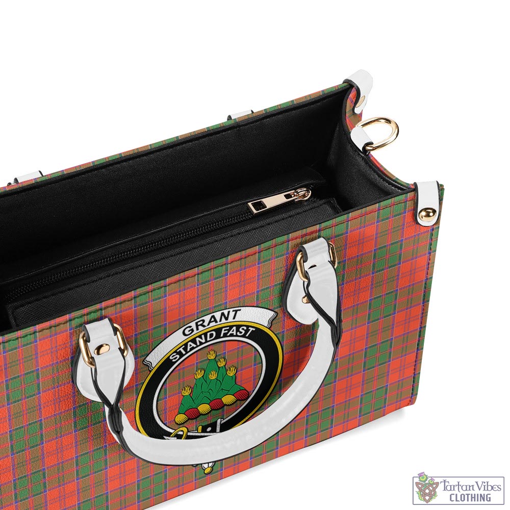 Tartan Vibes Clothing Grant Ancient Tartan Luxury Leather Handbags with Family Crest