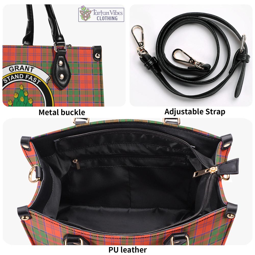 Tartan Vibes Clothing Grant Ancient Tartan Luxury Leather Handbags with Family Crest