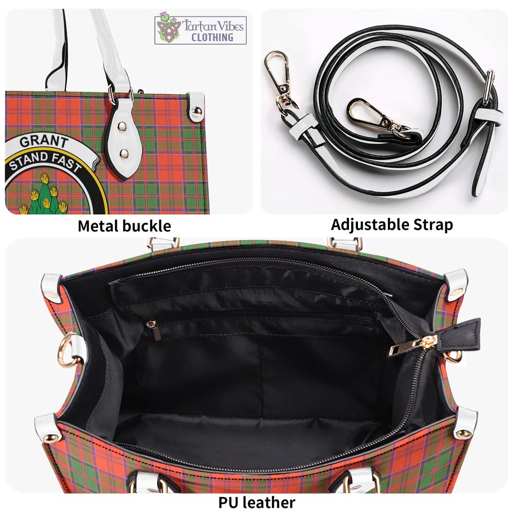 Tartan Vibes Clothing Grant Ancient Tartan Luxury Leather Handbags with Family Crest