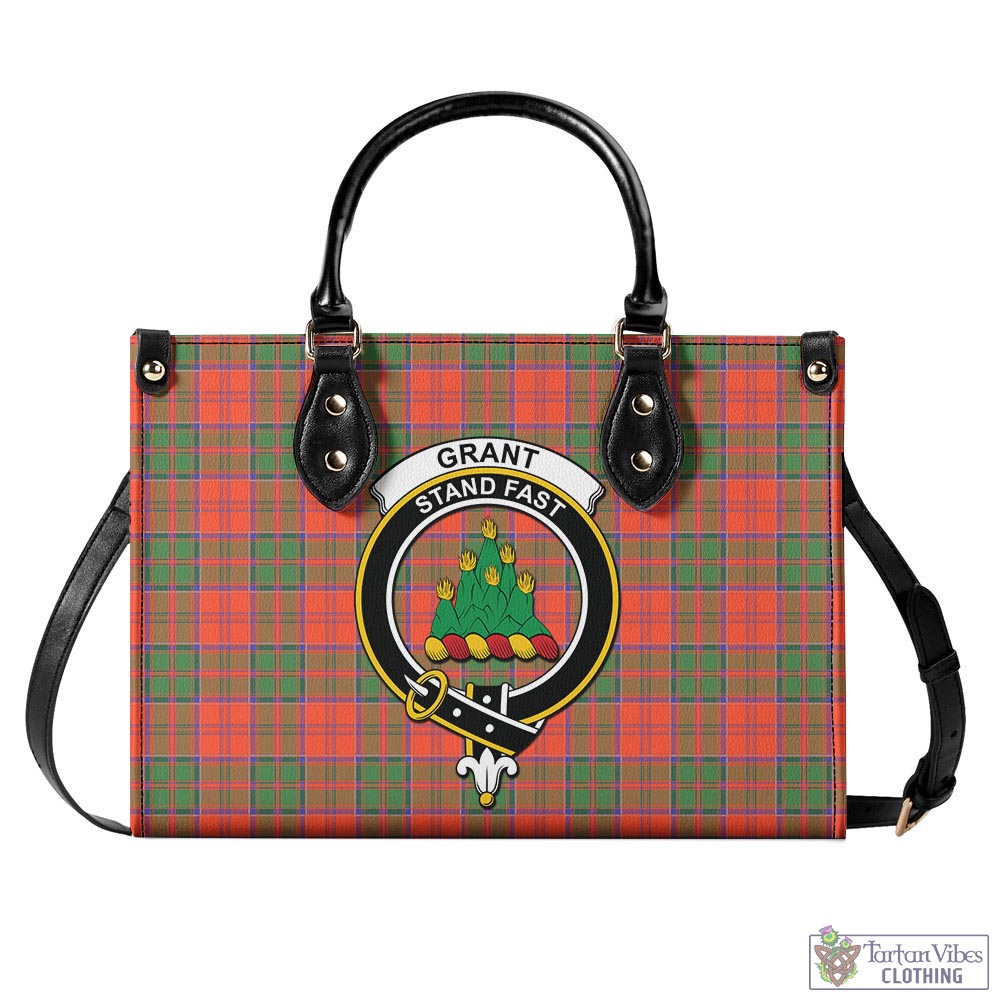 Tartan Vibes Clothing Grant Ancient Tartan Luxury Leather Handbags with Family Crest