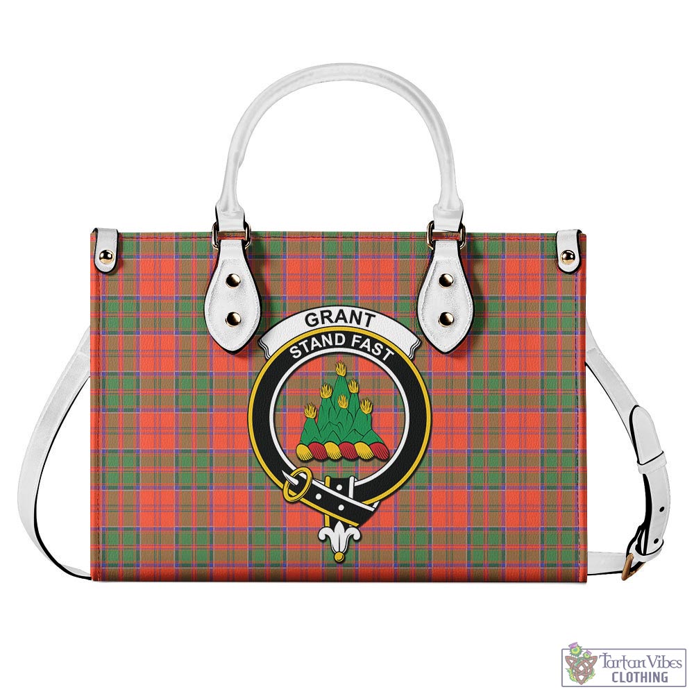 Tartan Vibes Clothing Grant Ancient Tartan Luxury Leather Handbags with Family Crest