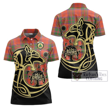 Grant Ancient Tartan Women's Polo Shirt with Family Crest Celtic Wolf Style