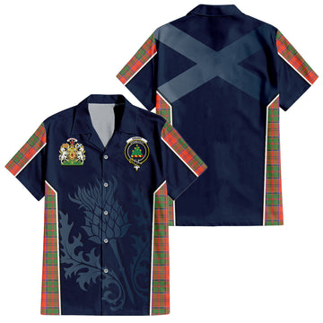 Grant Ancient Tartan Short Sleeve Button Up Shirt with Family Crest and Scottish Thistle Vibes Sport Style