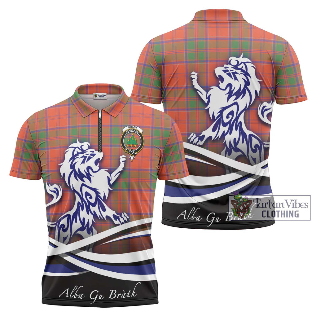 Grant Ancient Tartan Zipper Polo Shirt with Alba Gu Brath Regal Lion Emblem Unisex - Tartanvibesclothing Shop