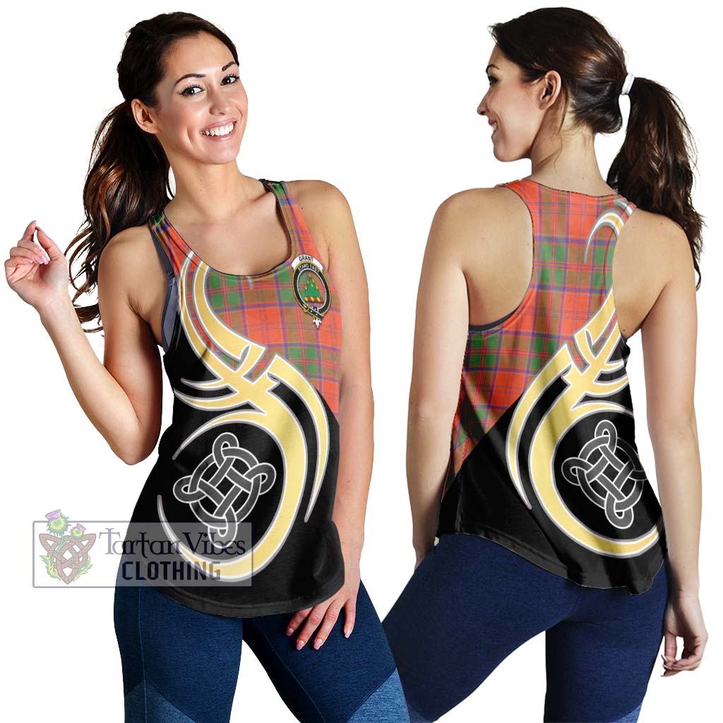 Grant Ancient Tartan Women's Racerback Tanks with Family Crest and Celtic Symbol Style 4XL - Tartan Vibes Clothing