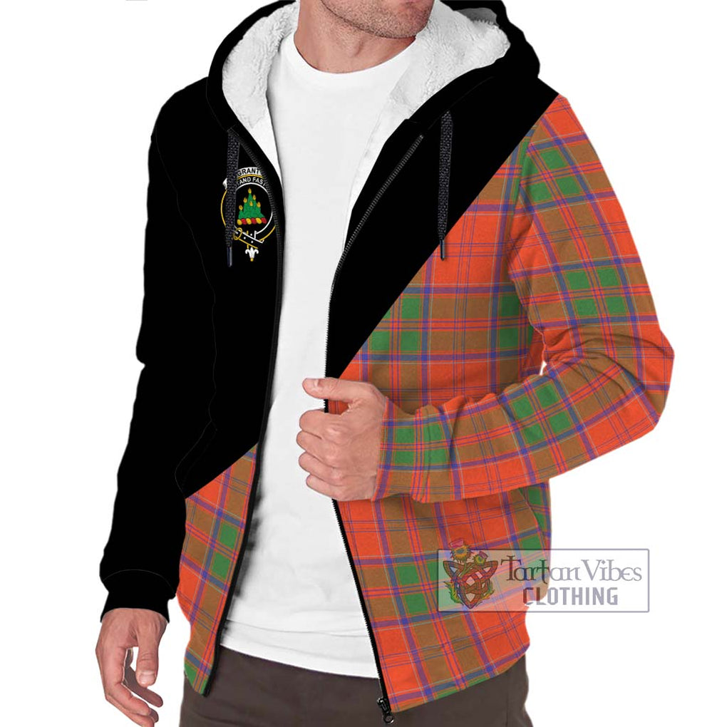 Grant Ancient Tartan Sherpa Hoodie with Family Crest and Military Logo Style Unisex S - Tartanvibesclothing Shop