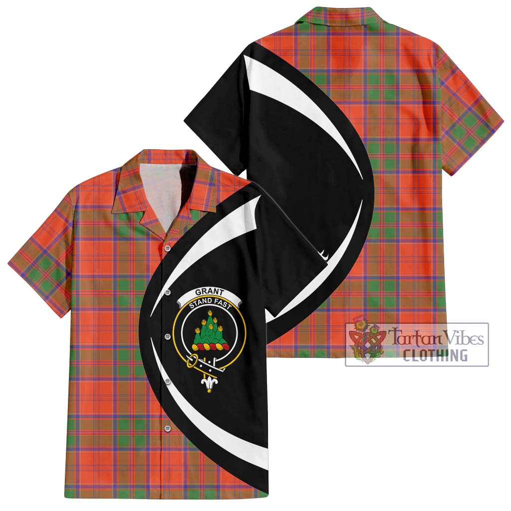 Tartan Vibes Clothing Grant Ancient Tartan Short Sleeve Button Up with Family Crest Circle Style