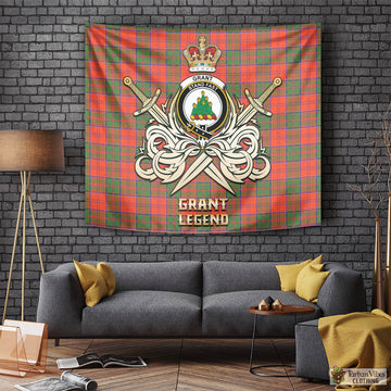 Grant Ancient Tartan Tapestry with Clan Crest and the Golden Sword of Courageous Legacy